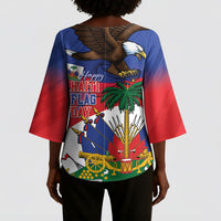 Haiti Flag Day Kimono Sleeve Blouse Haitian Blood American Heart Eagle With Flag