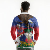 Haiti Flag Day Long Sleeve Polo Shirt Haitian Blood American Heart Eagle With Flag