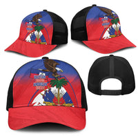 Haiti Flag Day Mesh Trucker Cap Haitian Blood American Heart Eagle With Flag