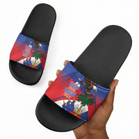 Haiti Flag Day Slide Sandals Haitian Blood American Heart Eagle With Flag