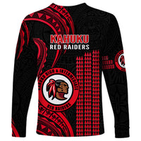 Hawaii Kahuku High And Intermediate School Long Sleeve Shirt Red Raiders Kakau Pattern - Wonder Print Shop