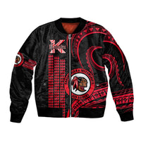 Hawaii Kahuku High And Intermediate School Sleeve Zip Bomber Jacket Red Raiders Kakau Pattern - Wonder Print Shop
