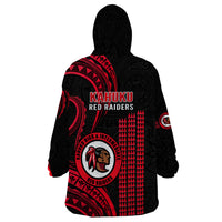 Hawaii Kahuku High And Intermediate School Wearable Blanket Hoodie Red Raiders Kakau Pattern - Wonder Print Shop