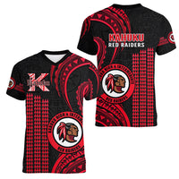 Hawaii Kahuku High And Intermediate School Women V Neck T Shirt Red Raiders Kakau Pattern - Wonder Print Shop
