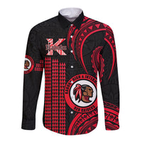Personalised Hawaii Kahuku High And Intermediate School Long Sleeve Button Shirt Red Raiders Kakau Pattern - Wonder Print Shop