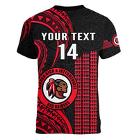 Personalised Hawaii Kahuku High And Intermediate School Women V Neck T Shirt Red Raiders Kakau Pattern - Wonder Print Shop