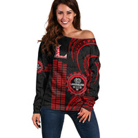 Hawaii Lahainaluna High School Off Shoulder Sweater Polynesian Kakau Pattern - Wonder Print Shop