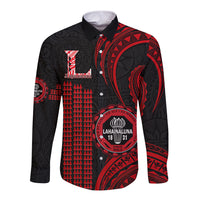 Personalised Hawaii Lahainaluna High School Long Sleeve Button Shirt Polynesian Kakau Pattern - Wonder Print Shop