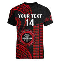 Personalised Hawaii Lahainaluna High School Women V Neck T Shirt Polynesian Kakau Pattern - Wonder Print Shop