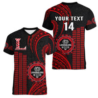 Personalised Hawaii Lahainaluna High School Women V Neck T Shirt Polynesian Kakau Pattern - Wonder Print Shop