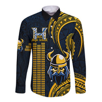 Hawaii Hilo High School Long Sleeve Button Shirt Vikings Polynesian Kakau Pattern - Wonder Print Shop