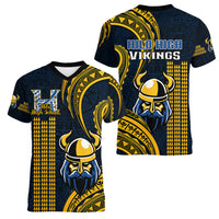 Hawaii Hilo High School Women V Neck T Shirt Vikings Polynesian Kakau Pattern - Wonder Print Shop