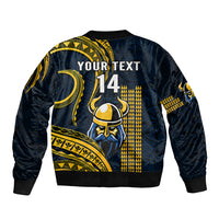Personalised Hawaii Hilo High School Sleeve Zip Bomber Jacket Vikings Polynesian Kakau Pattern - Wonder Print Shop