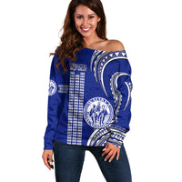 Hawaii Waiakea High School Off Shoulder Sweater Polynesian Kakau Pattern - Wonder Print Shop