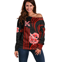 Personalised Hawaii Kalani High School Off Shoulder Sweater Polynesian Kakau Pattern - Wonder Print Shop