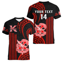 Personalised Hawaii Kalani High School Women V Neck T Shirt Polynesian Kakau Pattern - Wonder Print Shop