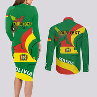 Personalised Bolivia Couples Matching Long Sleeve Bodycon Dress and Long Sleeve Button Shirts Bolivian Kantuta Happy 198th Independence Day - Wonder Print Shop