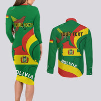 Personalised Bolivia Couples Matching Long Sleeve Bodycon Dress and Long Sleeve Button Shirts Bolivian Kantuta Happy 198th Independence Day - Wonder Print Shop