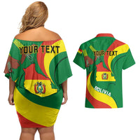 Personalised Bolivia Couples Matching Off Shoulder Short Dress and Hawaiian Shirt Bolivian Kantuta Happy 198th Independence Day - Wonder Print Shop