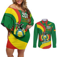 Personalised Bolivia Couples Matching Off Shoulder Short Dress and Long Sleeve Button Shirts Bolivian Kantuta Happy 198th Independence Day - Wonder Print Shop