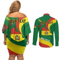 Personalised Bolivia Couples Matching Off Shoulder Short Dress and Long Sleeve Button Shirts Bolivian Kantuta Happy 198th Independence Day - Wonder Print Shop