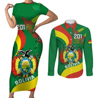 Personalised Bolivia Couples Matching Short Sleeve Bodycon Dress and Long Sleeve Button Shirts Bolivian Kantuta Happy 198th Independence Day - Wonder Print Shop