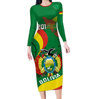 Personalised Bolivia Long Sleeve Bodycon Dress Bolivian Kantuta Happy 198th Independence Day - Wonder Print Shop