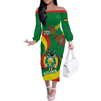 Personalised Bolivia Off The Shoulder Long Sleeve Dress Bolivian Kantuta Happy 198th Independence Day - Wonder Print Shop