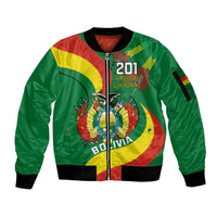 Personalised Bolivia Sleeve Zip Bomber Jacket Bolivian Kantuta Happy 198th Independence Day - Wonder Print Shop