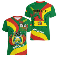 Personalised Bolivia Women V Neck T Shirt Bolivian Kantuta Happy 198th Independence Day - Wonder Print Shop