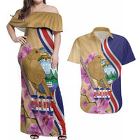 Costa Rica Independence Day Couples Matching Off Shoulder Maxi Dress and Hawaiian Shirt 506 Proud Yiguirro With Orchid - Wonder Print Shop