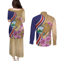 Costa Rica Independence Day Couples Matching Puletasi and Long Sleeve Button Shirt 506 Proud Yiguirro With Orchid - Wonder Print Shop