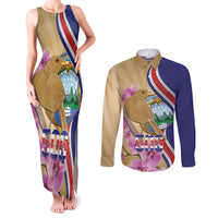 Costa Rica Independence Day Couples Matching Tank Maxi Dress and Long Sleeve Button Shirt 506 Proud Yiguirro With Orchid - Wonder Print Shop