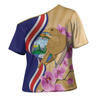 Costa Rica Independence Day Cross Shoulder Shirt 506 Proud Yiguirro With Orchid - Wonder Print Shop