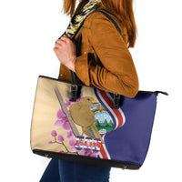 Costa Rica Independence Day Leather Tote Bag 506 Proud Yiguirro With Orchid - Wonder Print Shop