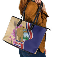 Costa Rica Independence Day Leather Tote Bag 506 Proud Yiguirro With Orchid - Wonder Print Shop