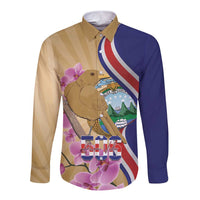 Costa Rica Independence Day Long Sleeve Button Shirt 506 Proud Yiguirro With Orchid - Wonder Print Shop