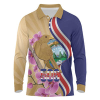 Costa Rica Independence Day Long Sleeve Polo Shirt 506 Proud Yiguirro With Orchid - Wonder Print Shop