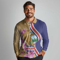 Costa Rica Independence Day Long Sleeve Polo Shirt 506 Proud Yiguirro With Orchid - Wonder Print Shop