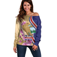 Costa Rica Independence Day Off Shoulder Sweater 506 Proud Yiguirro With Orchid - Wonder Print Shop