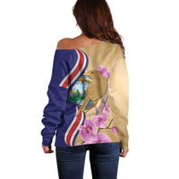 Costa Rica Independence Day Off Shoulder Sweater 506 Proud Yiguirro With Orchid - Wonder Print Shop