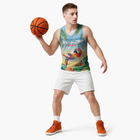 Pura Vida Costa Rica Basketball Jersey Chilling Scarlet Macaw Tropical Vibes - Wonder Print Shop