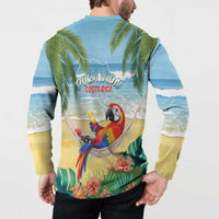 Pura Vida Costa Rica Button Sweatshirt Chilling Scarlet Macaw Tropical Vibes - Wonder Print Shop