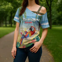 Pura Vida Costa Rica Cross Shoulder Shirt Chilling Scarlet Macaw Tropical Vibes - Wonder Print Shop