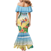 Pura Vida Costa Rica Family Matching Mermaid Dress and Hawaiian Shirt Chilling Scarlet Macaw Tropical Vibes - Wonder Print Shop