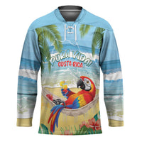 Pura Vida Costa Rica Hockey Jersey Chilling Scarlet Macaw Tropical Vibes - Wonder Print Shop