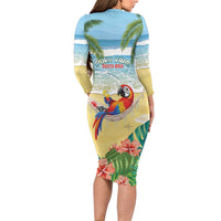 Pura Vida Costa Rica Long Sleeve Bodycon Dress Chilling Scarlet Macaw Tropical Vibes - Wonder Print Shop
