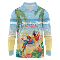Pura Vida Costa Rica Long Sleeve Polo Shirt Chilling Scarlet Macaw Tropical Vibes - Wonder Print Shop