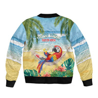 Pura Vida Costa Rica Sleeve Zip Bomber Jacket Chilling Scarlet Macaw Tropical Vibes - Wonder Print Shop
