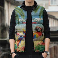 Pura Vida Costa Rica Sleeveless Puffer Jacket Chilling Scarlet Macaw Tropical Vibes - Wonder Print Shop